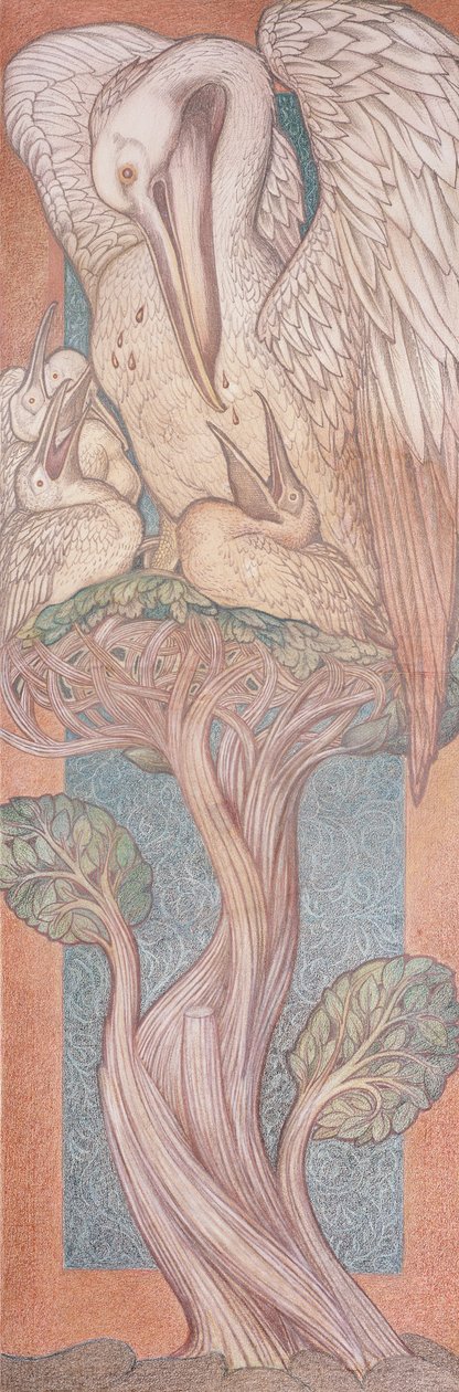 Il Pellicano, cartone per vetrata per la William Morris Company, 1880 da Edward Burne Jones