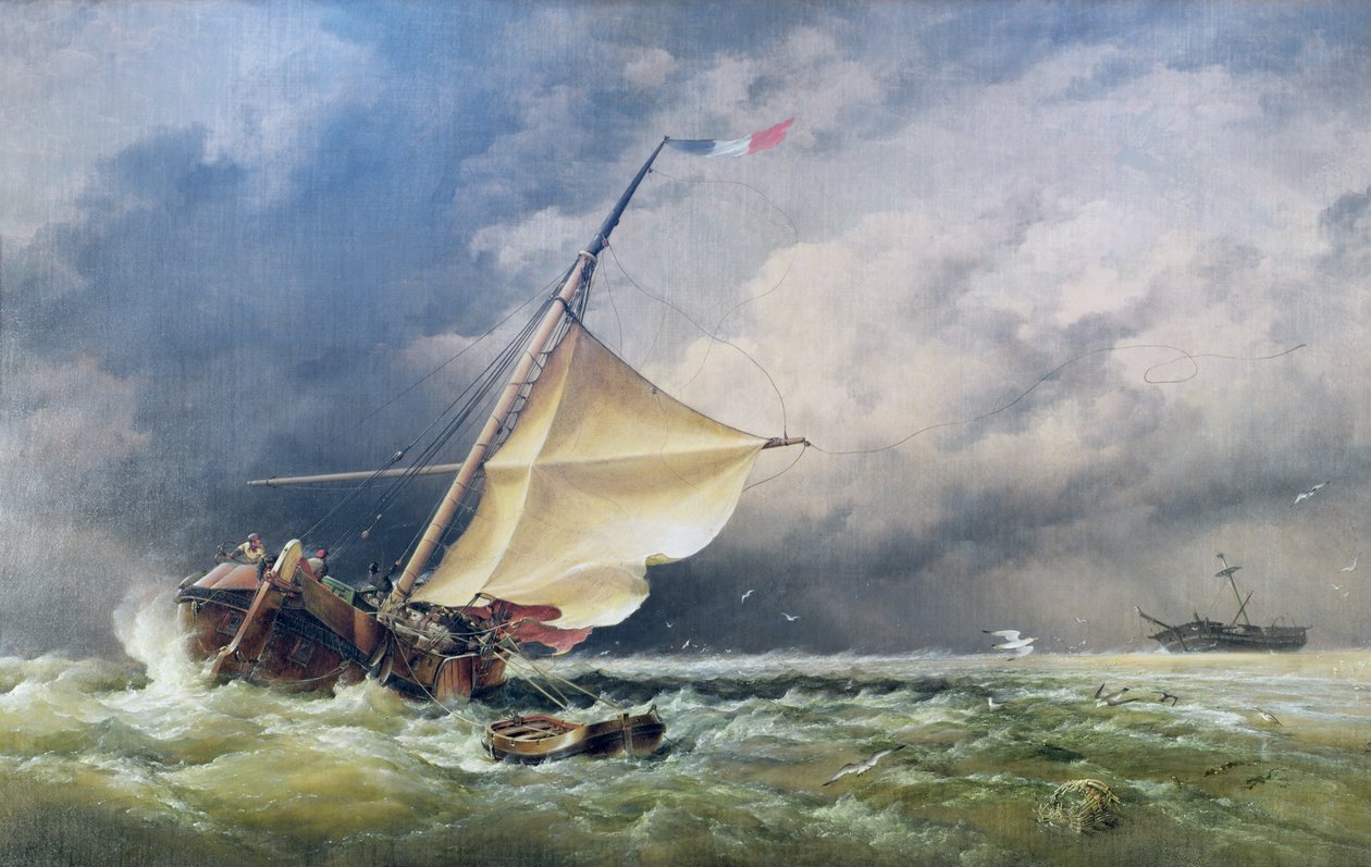 Un Beurtman Olandese incagliato sulle Sabbie di Terschelling o nel Mare del Nord dopo una Tempesta di Neve, 1865 da Edward William Cooke