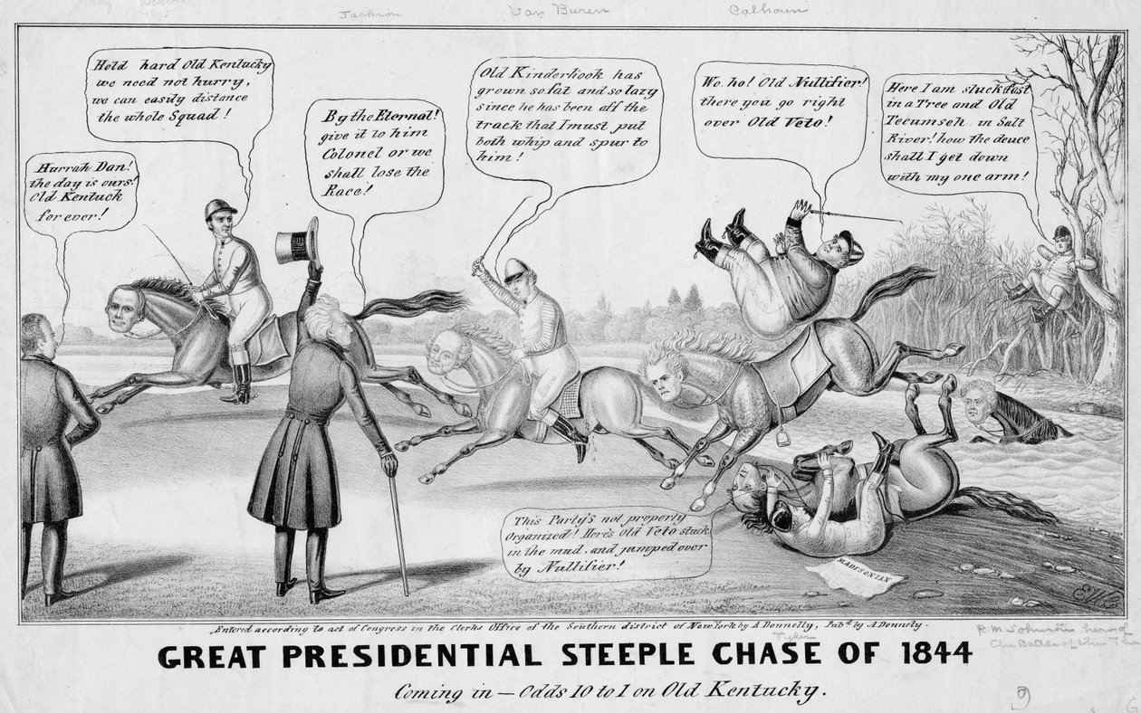 Grande corsa presidenziale a ostacoli del 1844: arrivo - quote 10-1 su Old Kentucky, pubblicato da A Donnelly, New York, 1844 da Edward Williams Clay