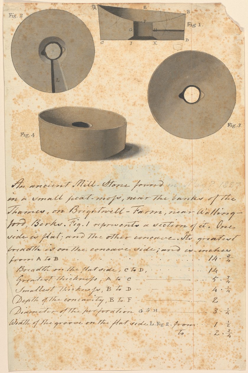 Studio di una macina romana antica (?) da Edward Francis Burney