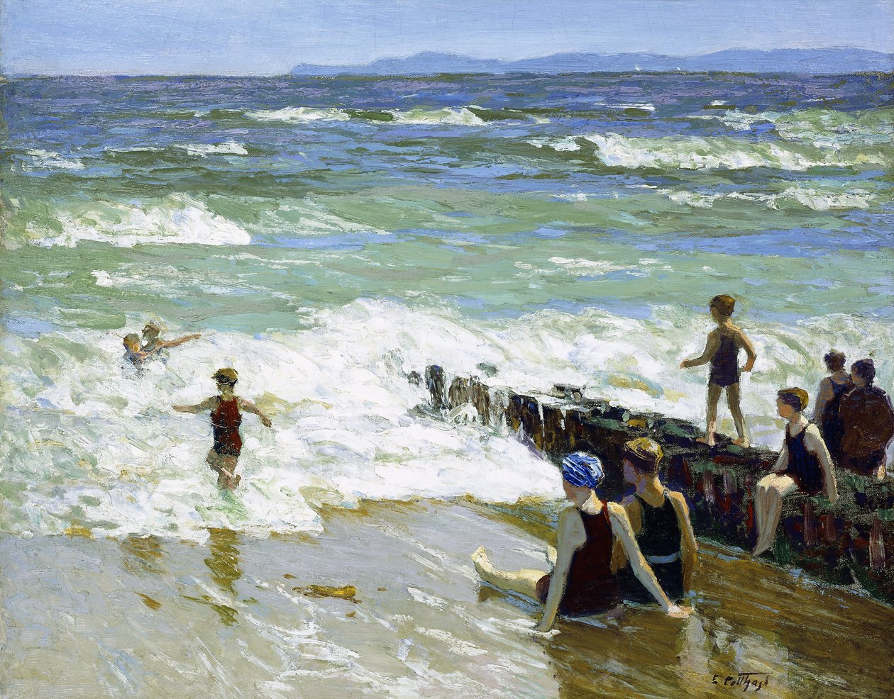 Bagnanti al frangiflutti da Edward Henry Potthast