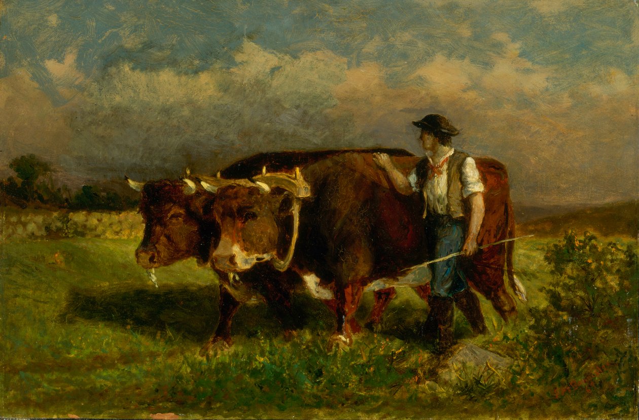 Senza titolo uomo con due buoi, 1869 da Edward Mitchell Bannister