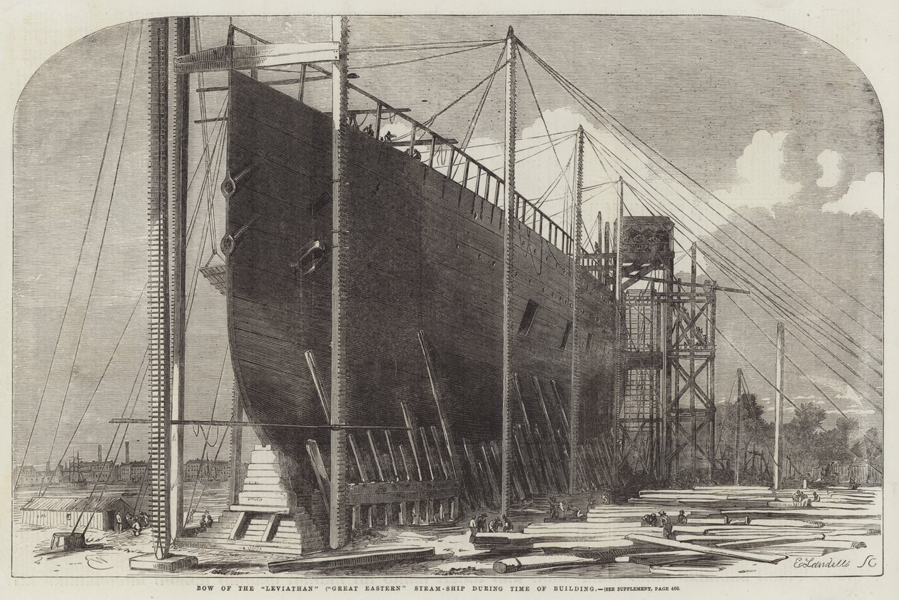 Prua del Leviathan (Great Eastern) durante la costruzione da Edwin Weedon