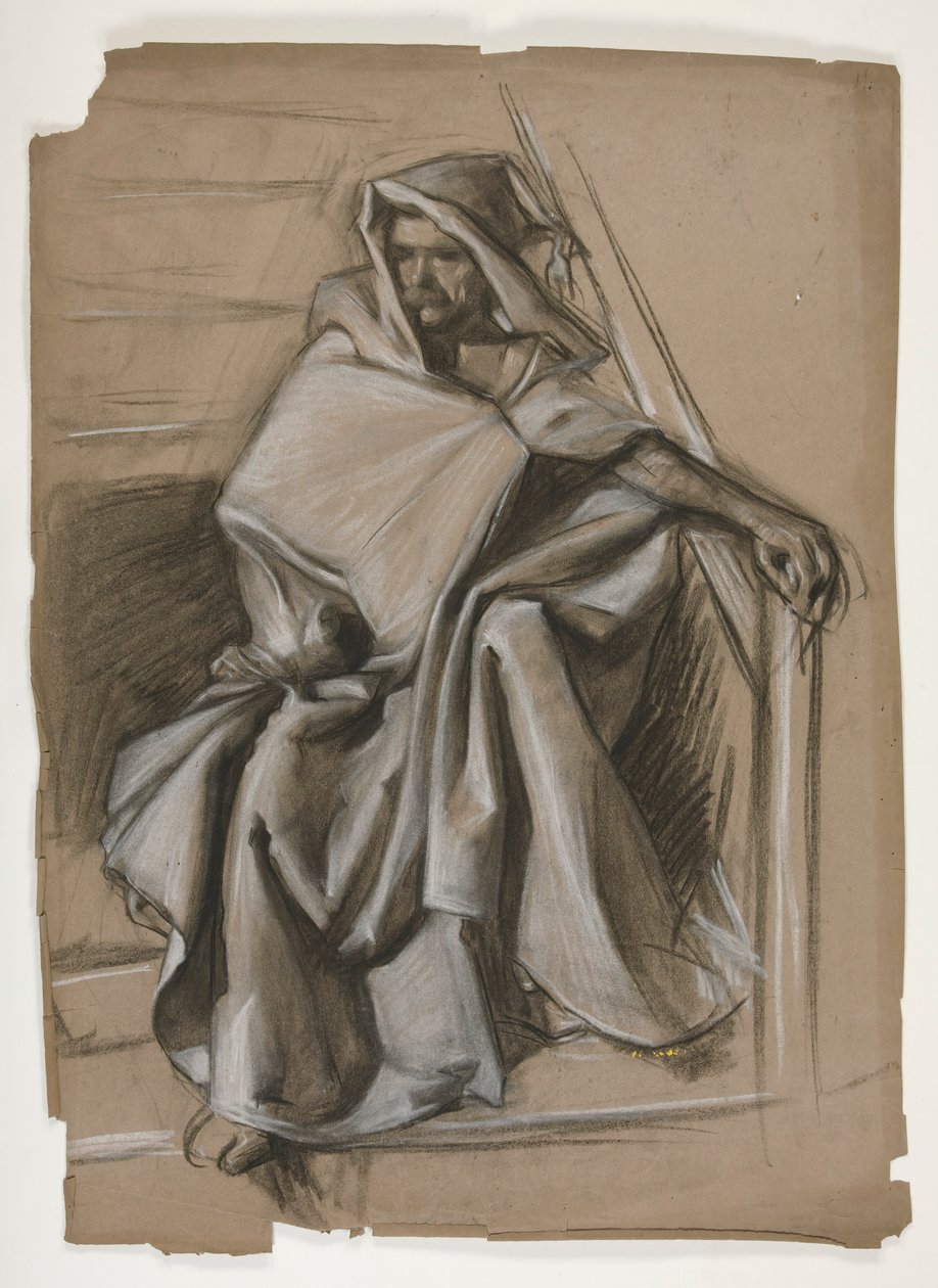 Serie del Sacro Graal. Studio di figura incappucciata. da Edwin Austin Abbey