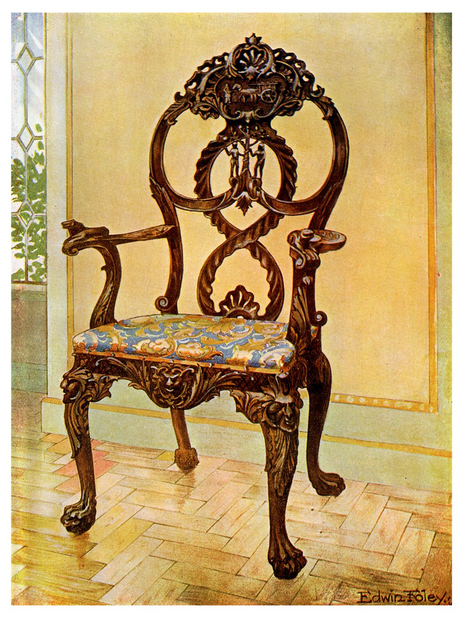 Sedia intagliata in stile Chippendale, 1911-1912 da Edwin Foley