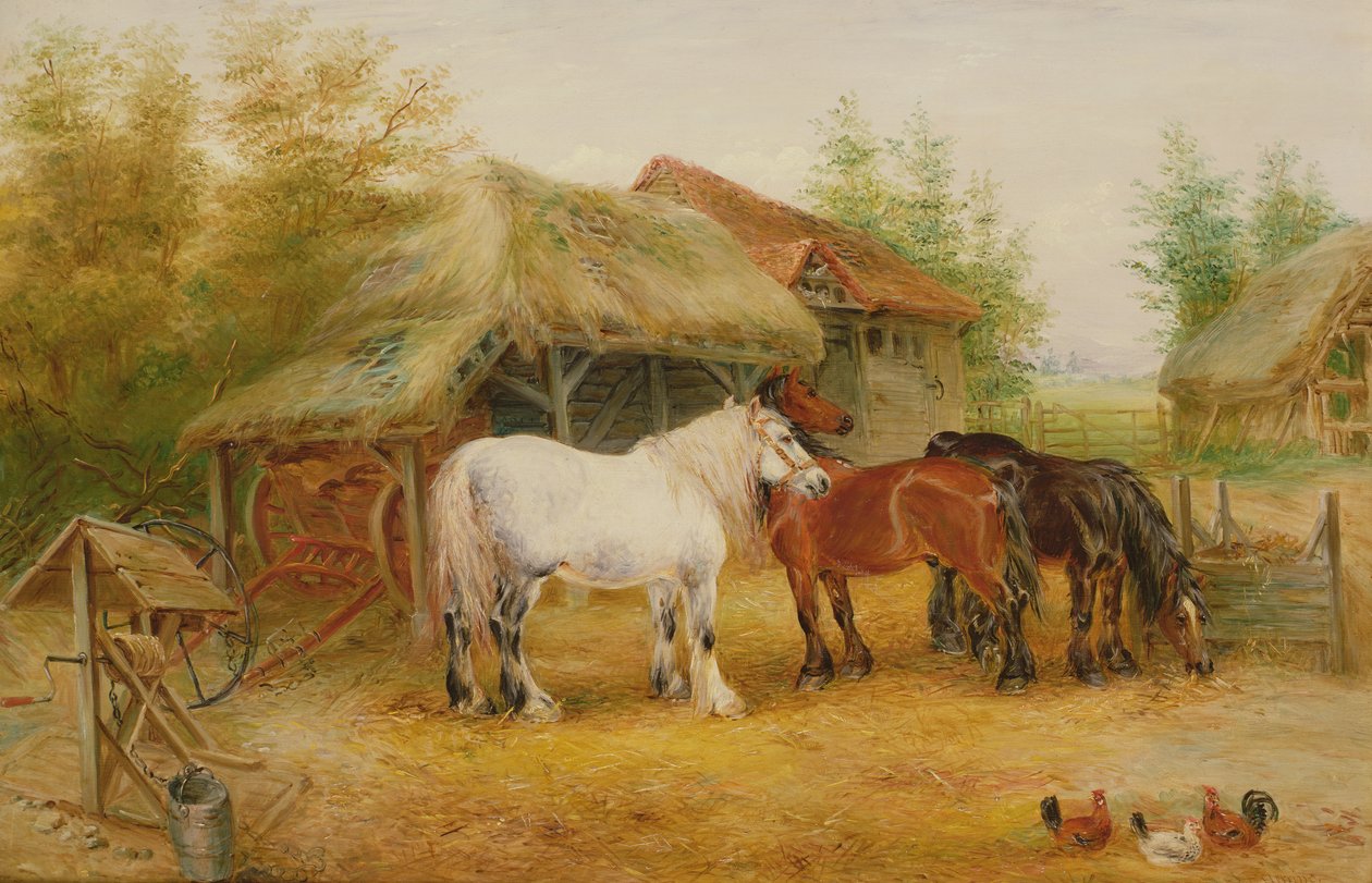 Cavalli da tiro in un cortile di fattoria da Edwin Frederick Holt