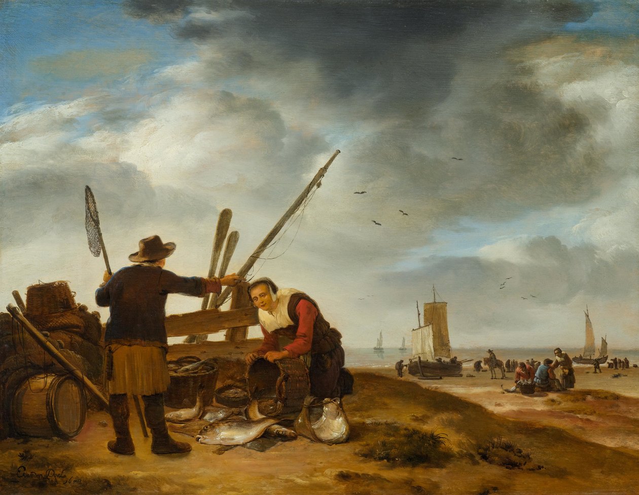 Venditrice di pesce sulla spiaggia di Scheveningen da Egbert van der Poel