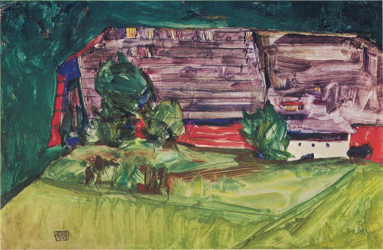 Cascina in un paesaggio da Egon Schiele