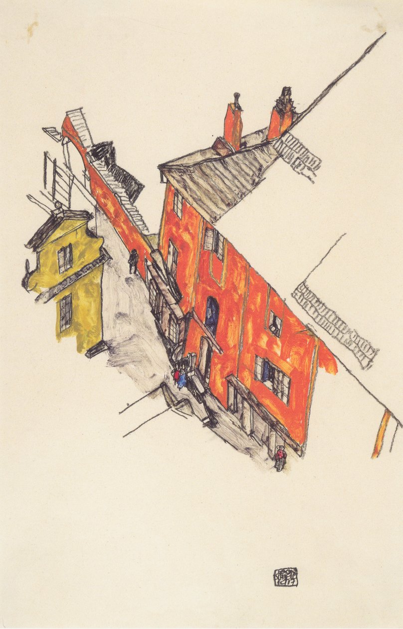Vecchie case a timpano a Krumau dal Schlossberg da Egon Schiele
