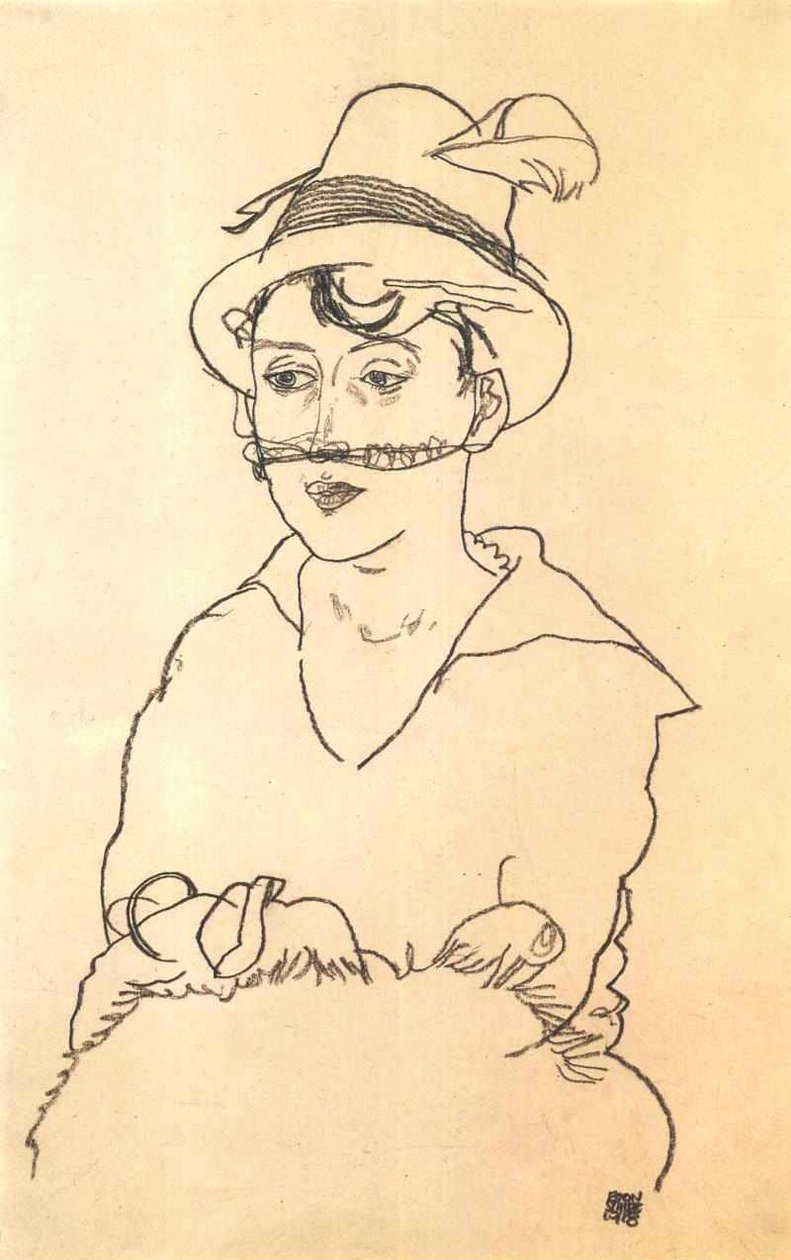 Signora con cappello e velo da Egon Schiele