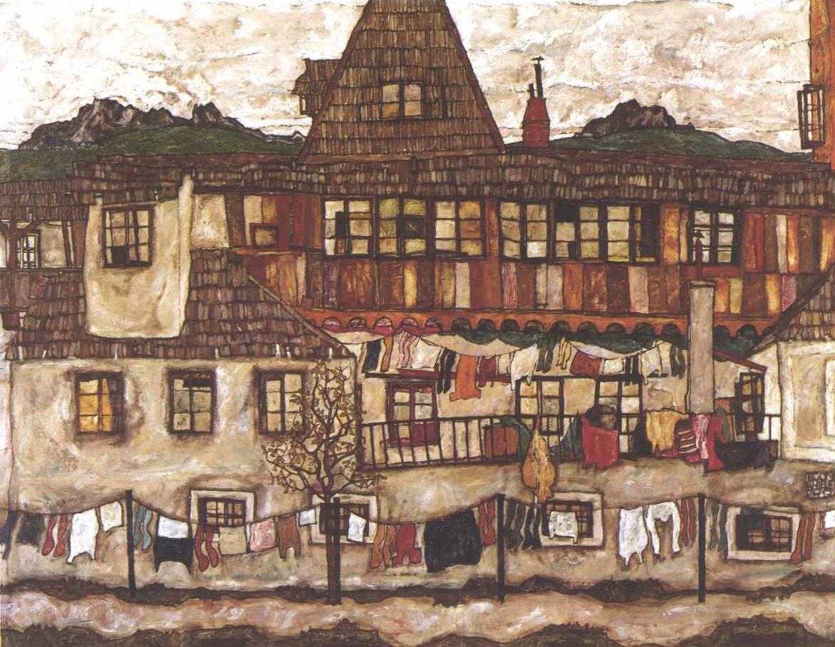 Casa con biancheria stesa da Egon Schiele