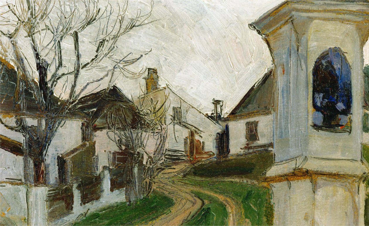 Alberi spogli, case e edicola votiva da Egon Schiele