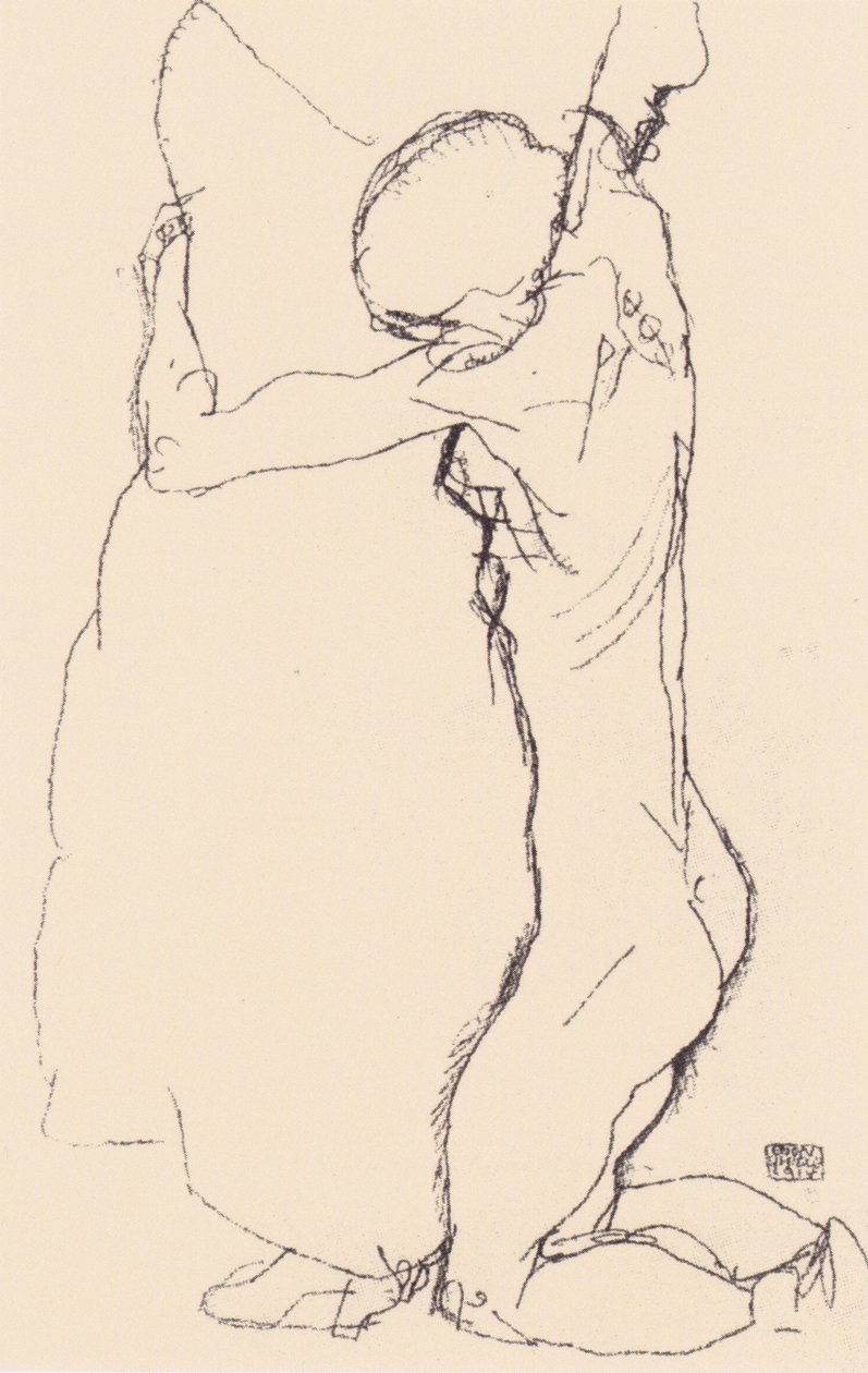Inginocchiata, abbracciando una donna in piedi da Egon Schiele