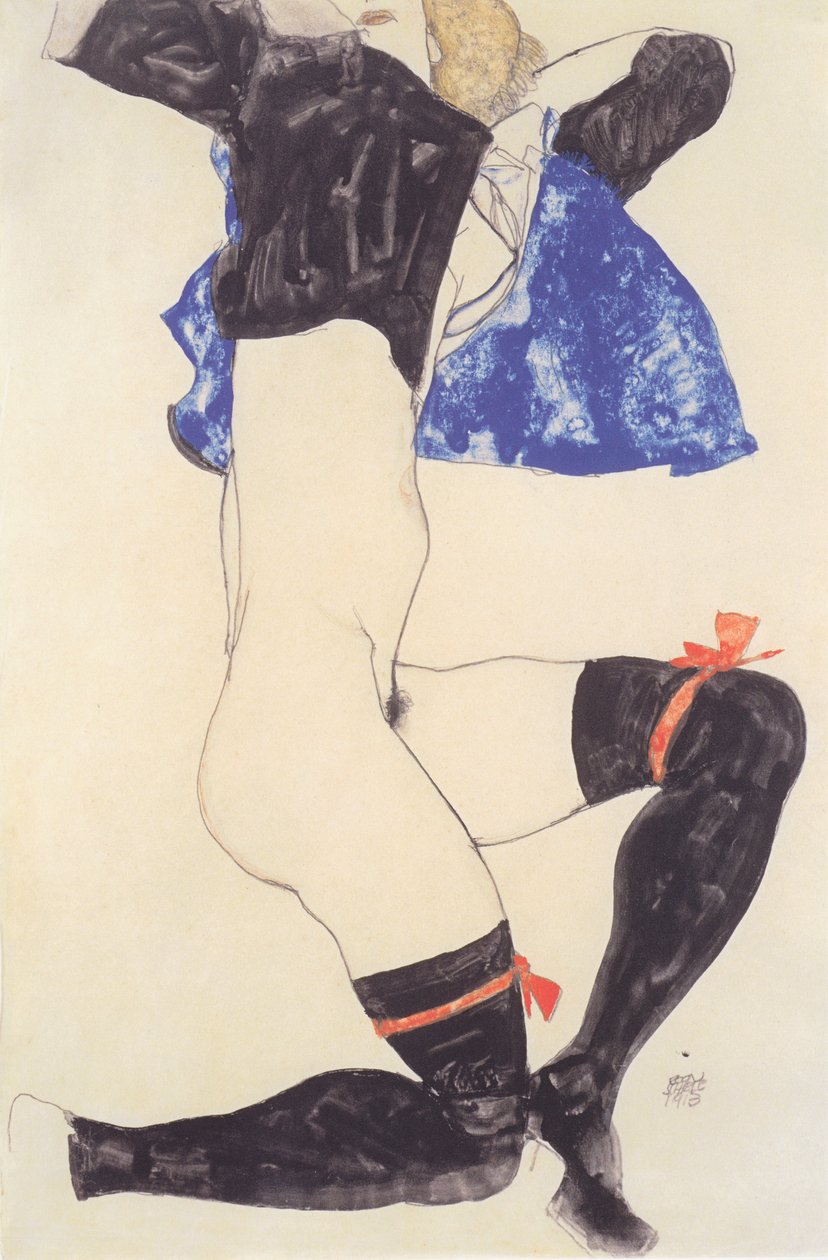 Nudo sdraiato con calze nere da Egon Schiele