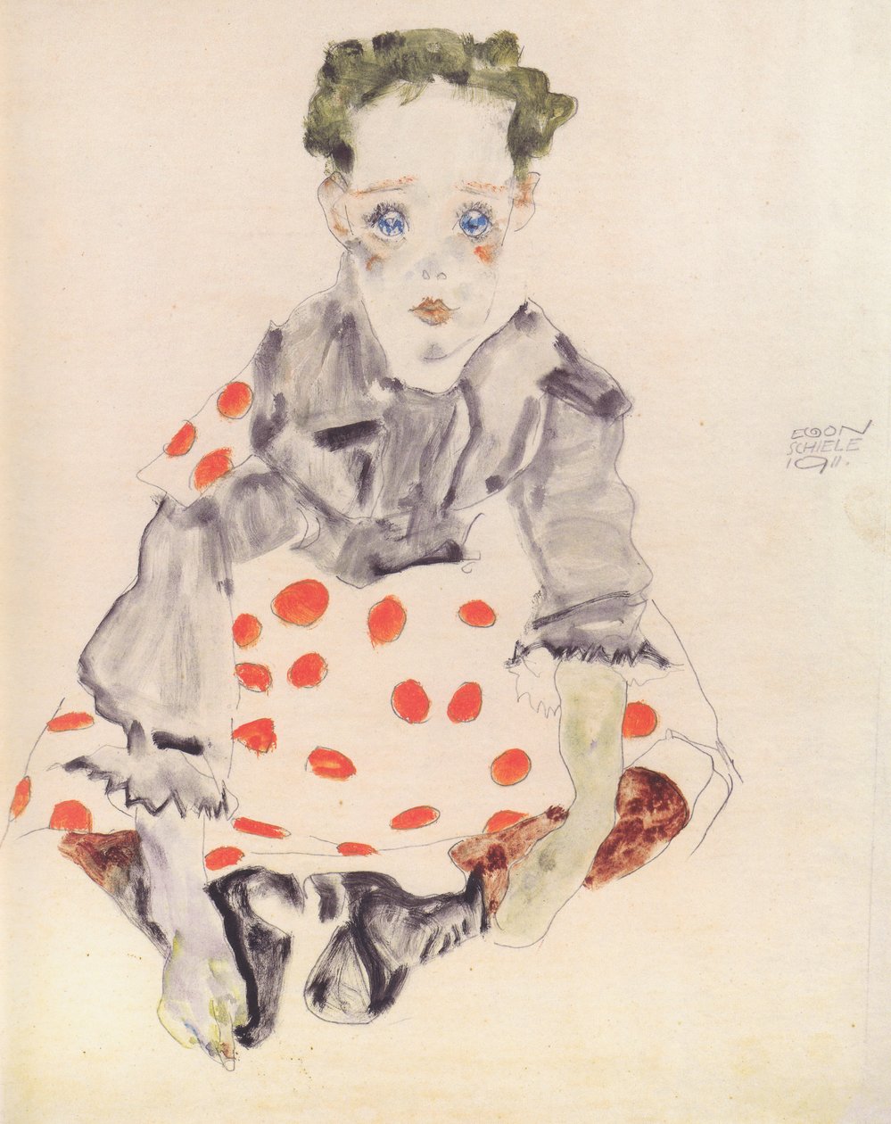 Ragazza in abito a pois da Egon Schiele