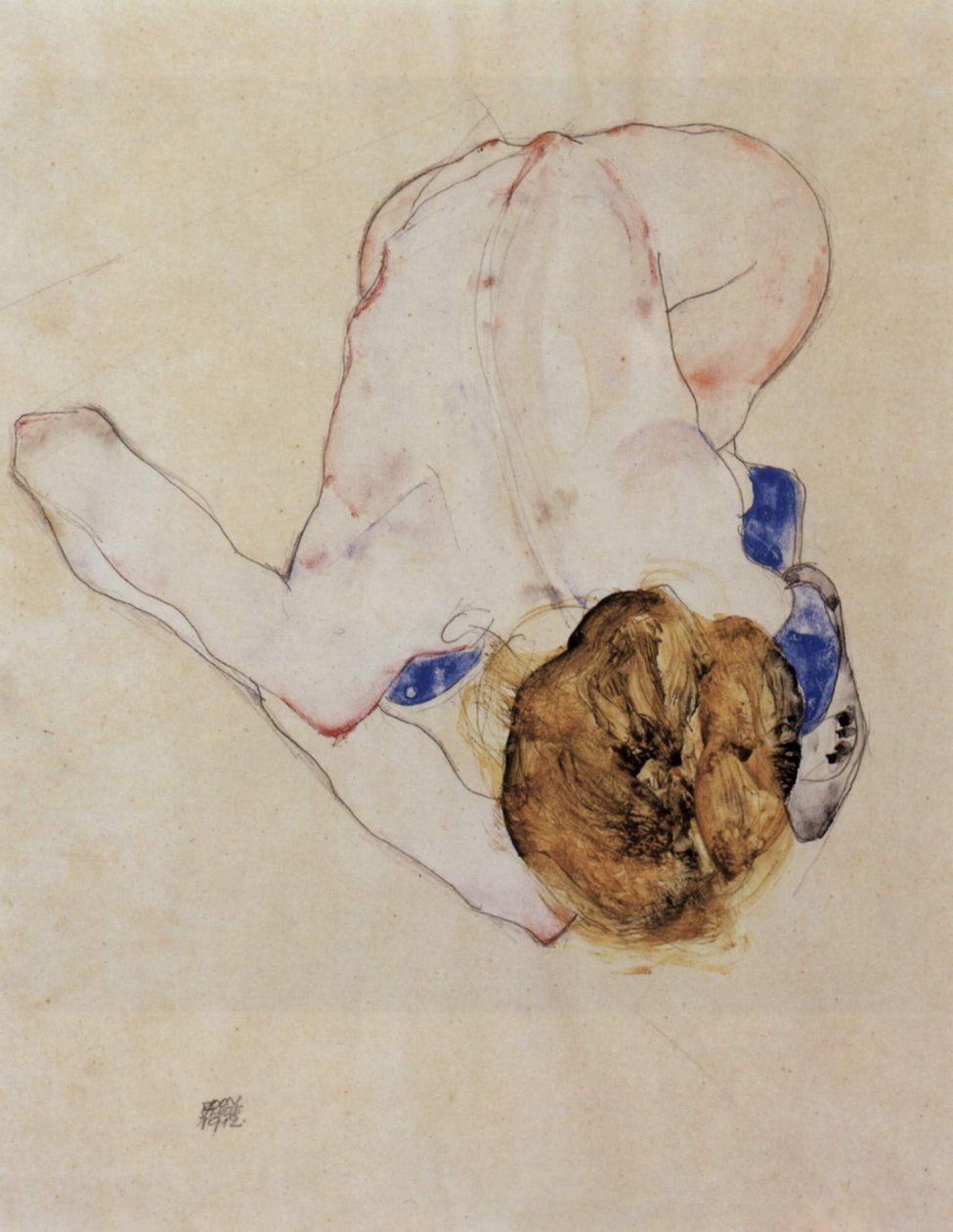 Nudo femminile piegato in avanti da Egon Schiele