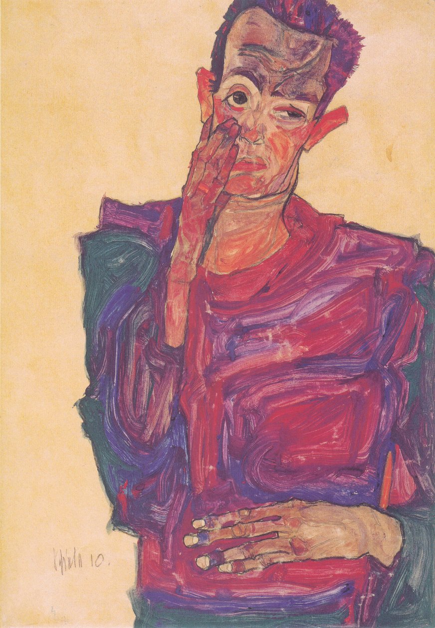 Autoritratto con palpebra abbassata da Egon Schiele