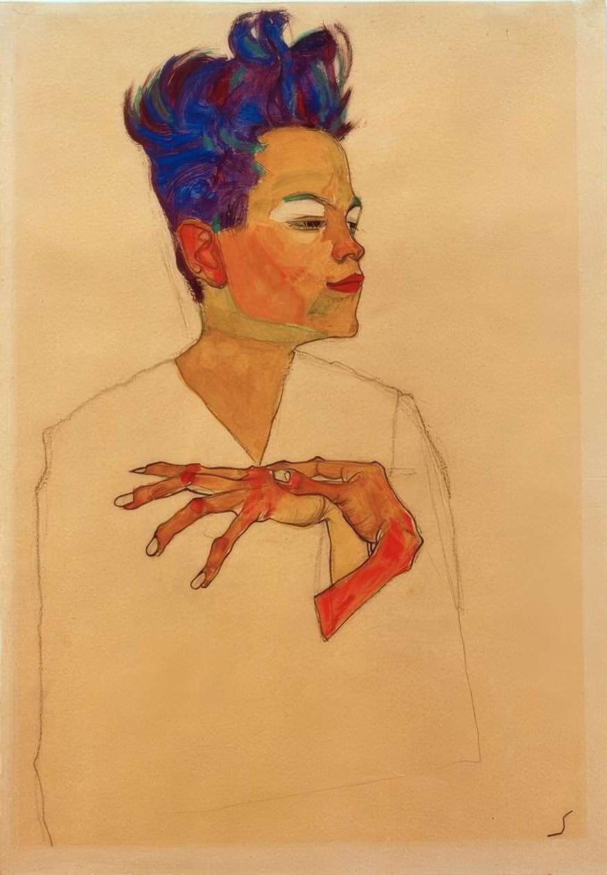 Autoritratto con le mani sul petto da Egon Schiele