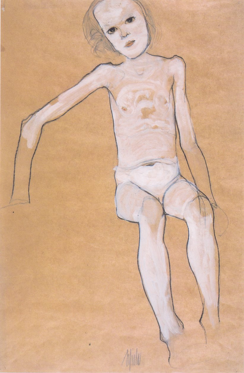 Nudo di ragazza seduta da Egon Schiele