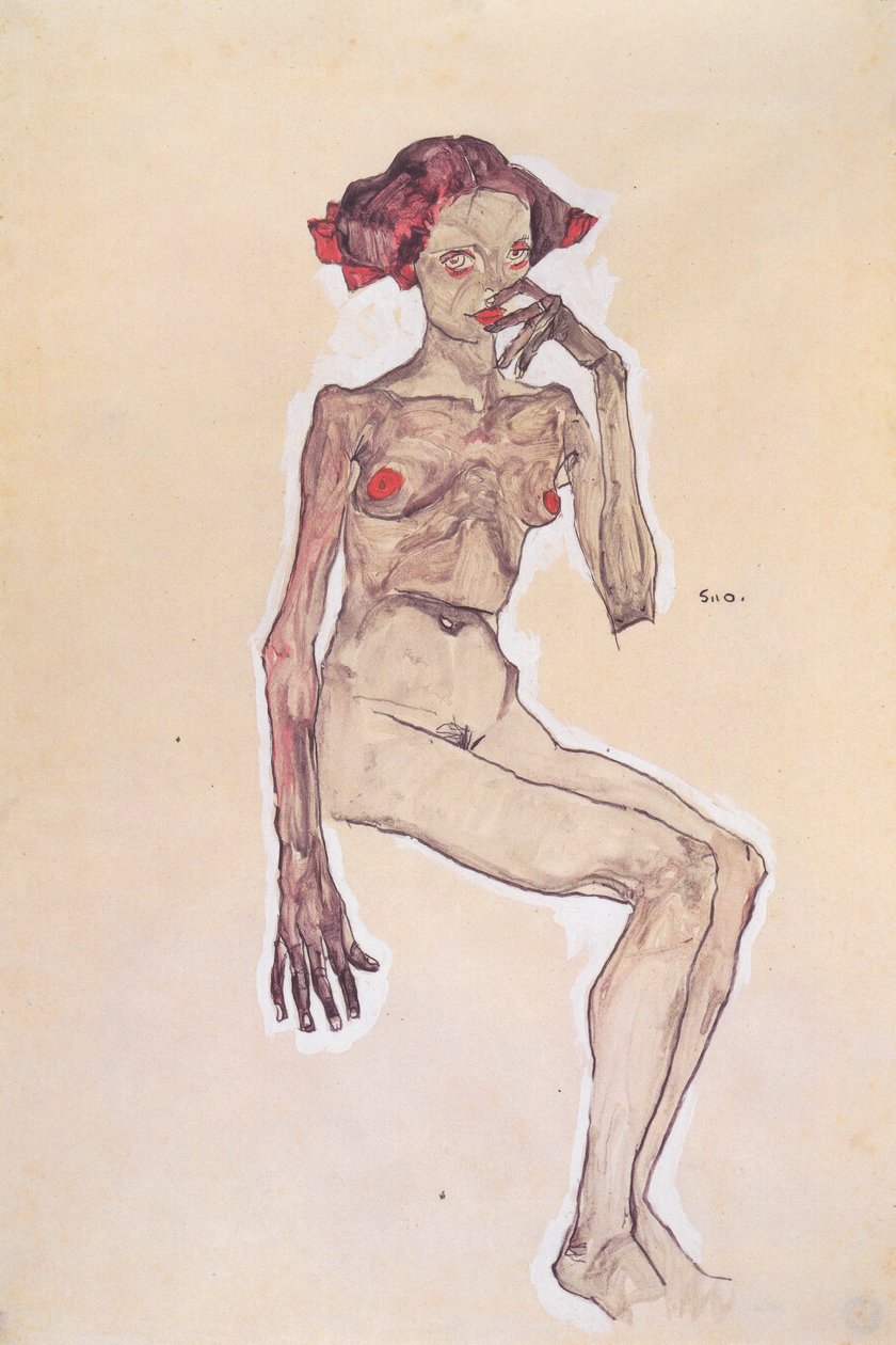 Nudo di ragazza seduta da Egon Schiele