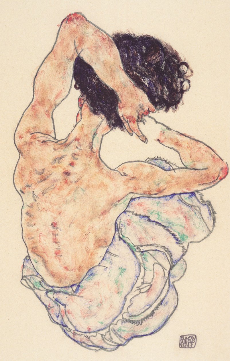 Nudo di schiena seduto da Egon Schiele