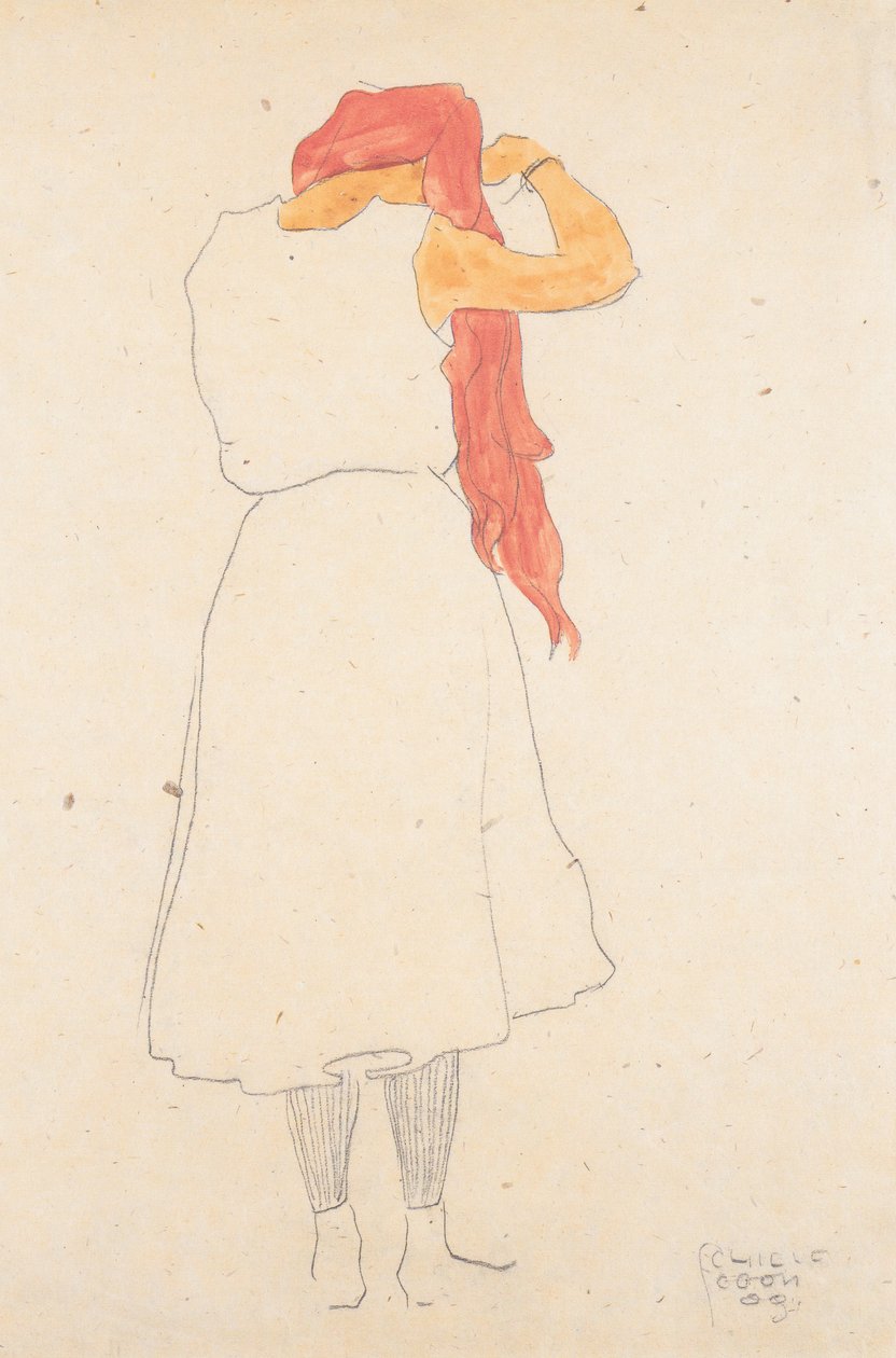 Donna in piedi che si pettina da Egon Schiele