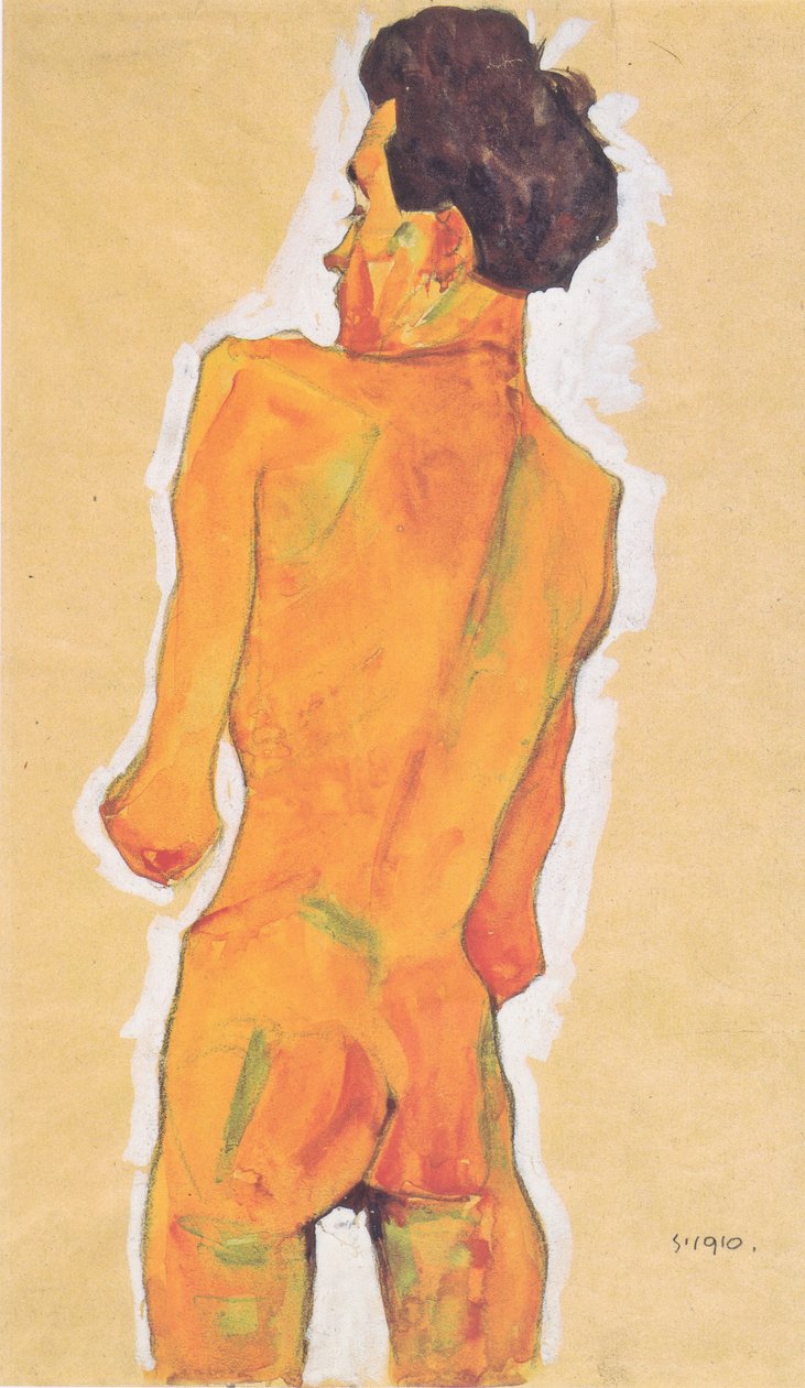 Nudo maschile di schiena in piedi da Egon Schiele