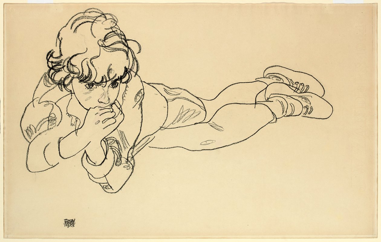 Ragazzo sdraiato sullo stomaco, 1918 da Egon Schiele