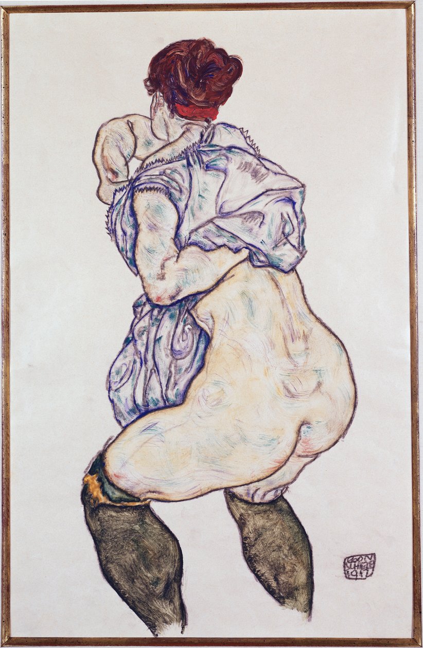 Signora Halbakt con Calze Verdi da Egon Schiele
