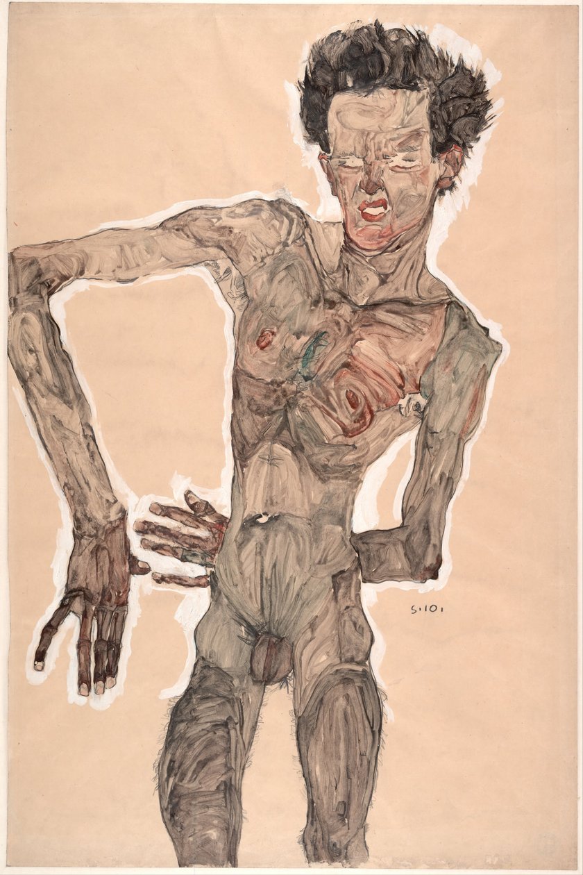 Autoritratto nudo, smorfia, 1910 da Egon Schiele