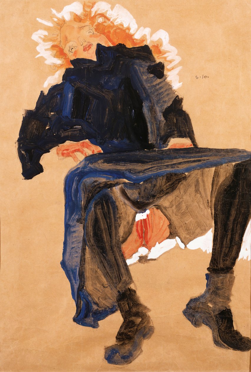 Ragazza sdraiata in un vestito blu da Egon Schiele