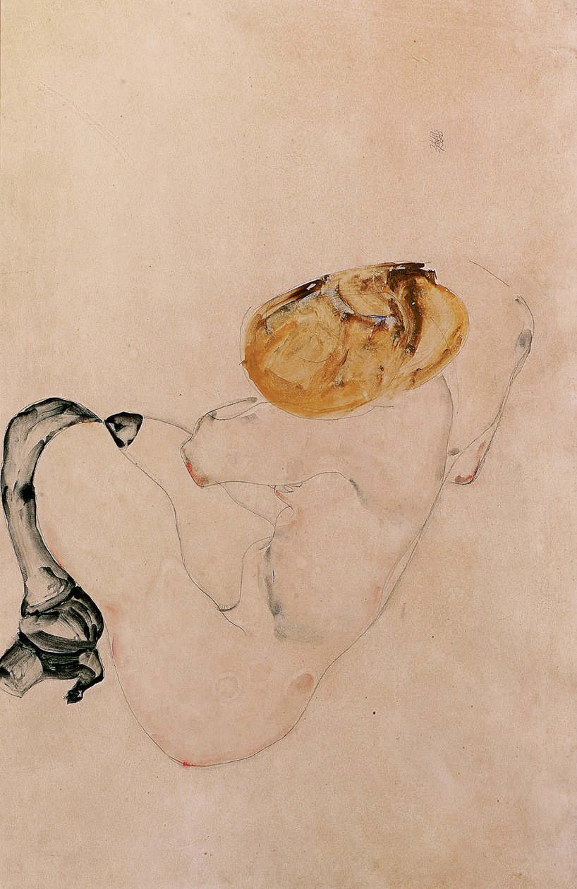 Ragazza giovane spaventata e accovacciata da Egon Schiele