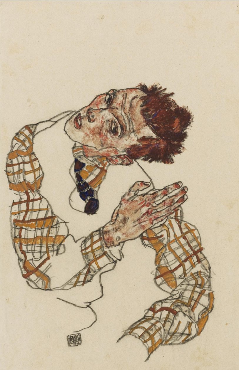 Autoritratto con camicia a quadri, 1917 da Egon Schiele