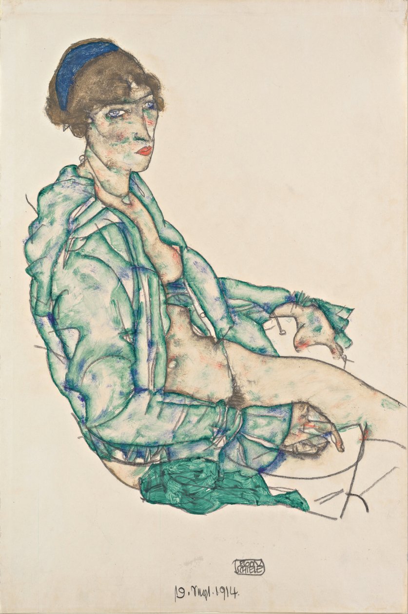 Nudo seduto con fascia blu, 1914 da Egon Schiele
