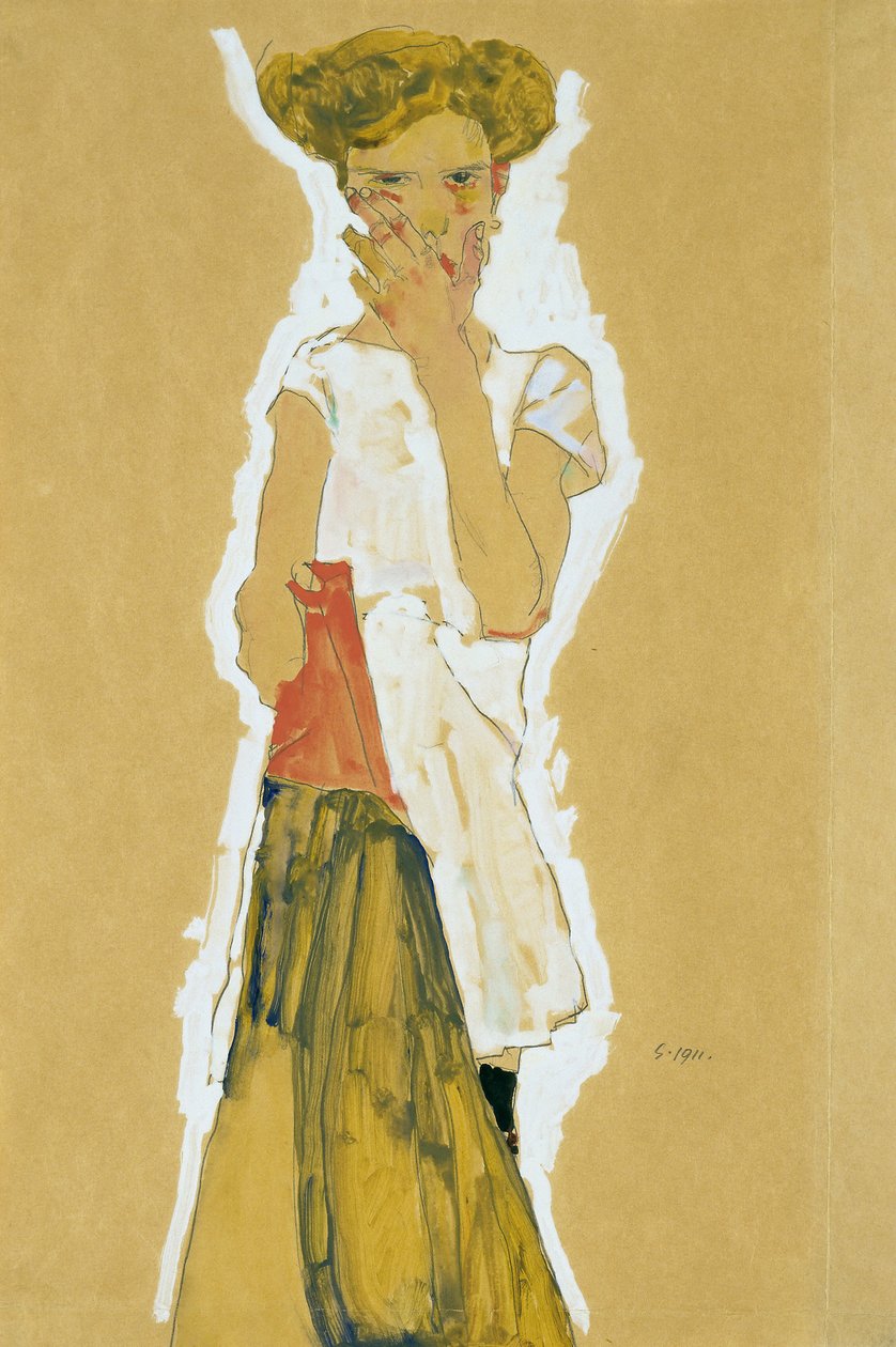 Ragazza in piedi con sottoveste bianca da Egon Schiele