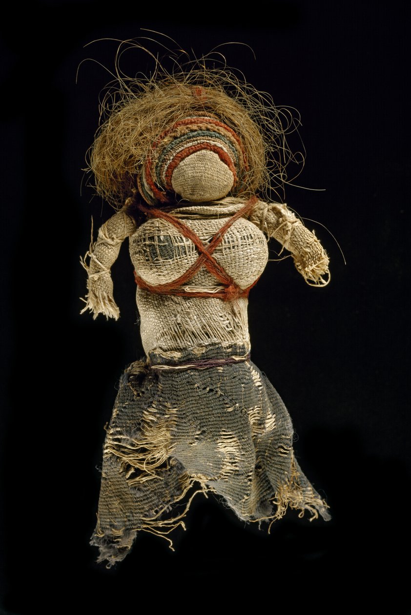 Bambola di pezza, 350-60 (lana tinta tessuta, lino non tinto e capelli umani) da Egyptian