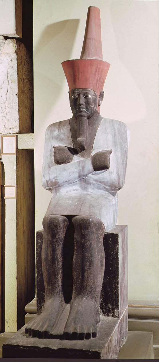 Statua di Mentuhotep II, in trono e con la corona rossa del Basso Egitto da Egyptian 11th Dynasty