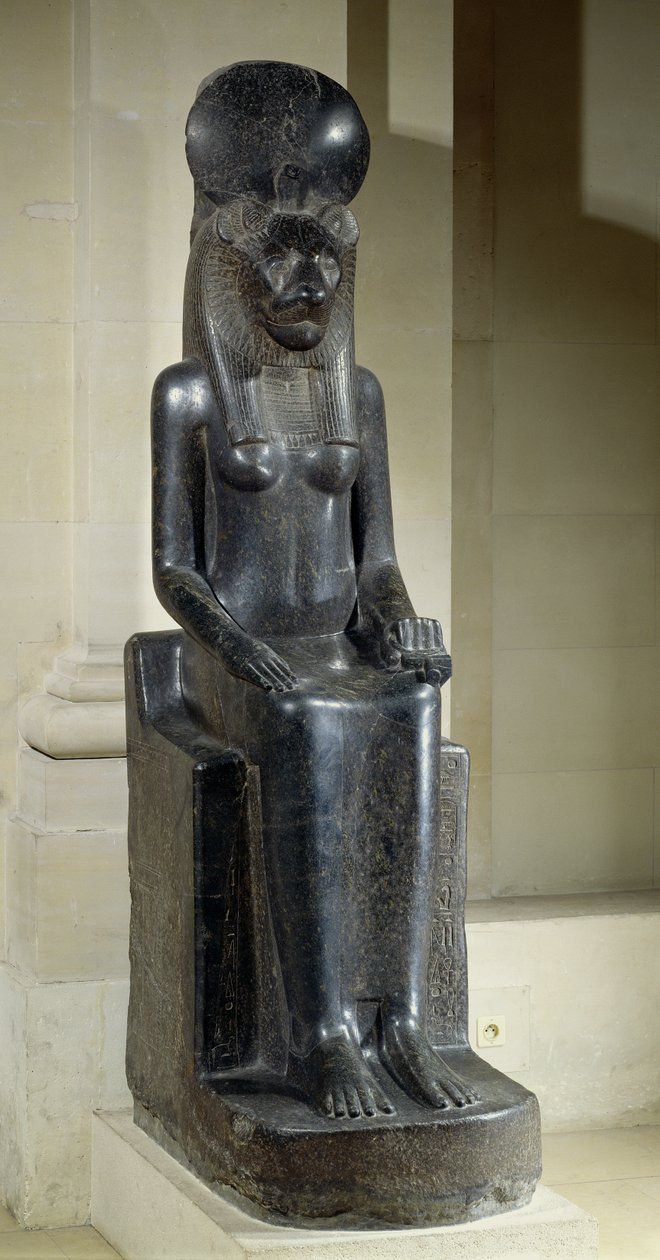 Statua della dea dalla testa di leone Sekhmet, dal Tempio di Mut, Karnak, Nuovo Regno, c.1391-1353 a.C. da Egyptian 18th Dynasty