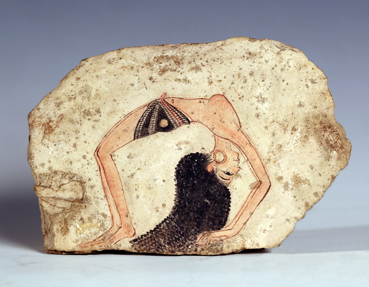 Frammento di un affresco raffigurante un ballerino acrobatico che intrattiene a corte, Nuovo Regno, da Deir-El Medina da Egyptian 19th Dynasty