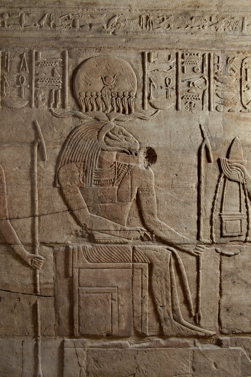 Rilievo su un santuario eretto dal Faraone Taharqa nel cortile del Tempio di Amon costruito da lui a Kawa in Nubia, XXV Dinastia, Periodo Tardo, 690-64 a.C. (dettaglio) da Egyptian 25th Dynasty