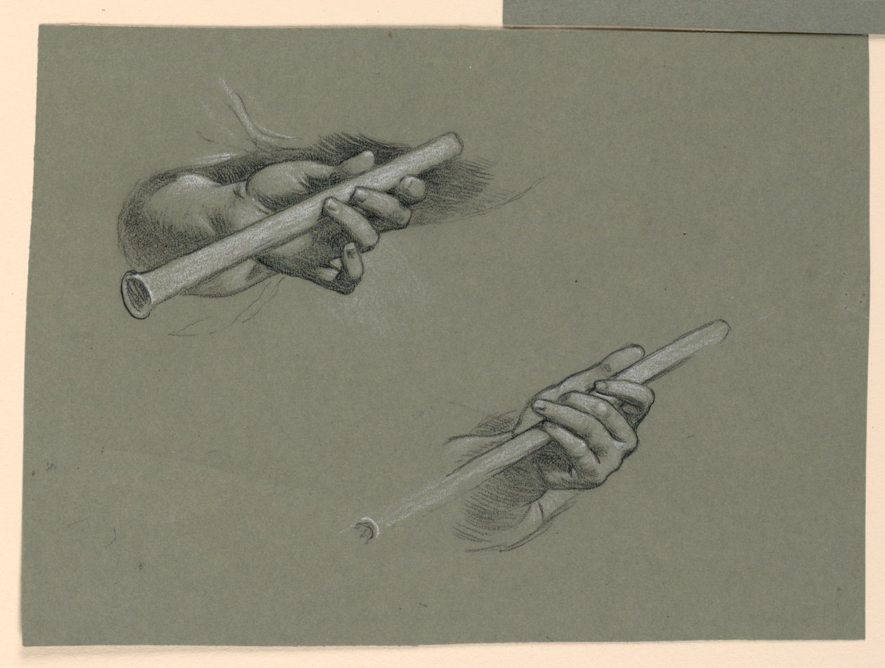 Studi di due mani che tengono flauti (?) da Elihu Vedder