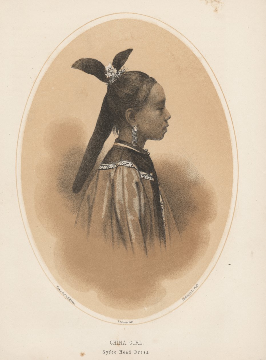 Ragazza cinese, copricapo Sycee, 1855 da Eliphalet Brown