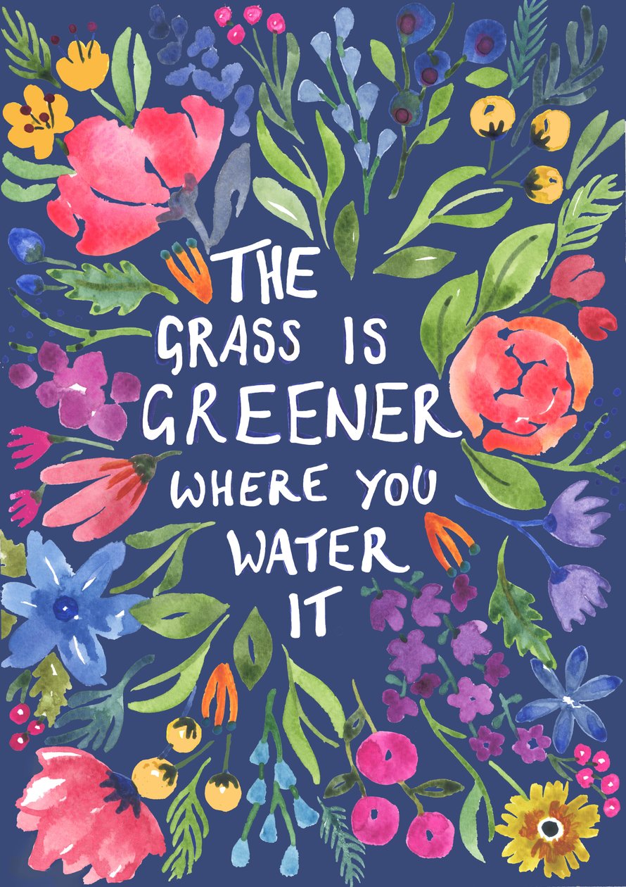 Greener Grass (sfondo blu), 2018 (acquerello) da Elizabeth Rider