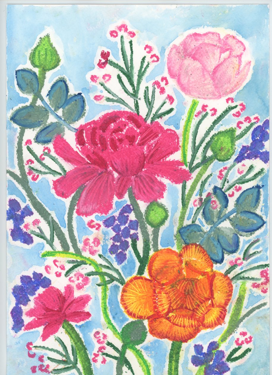 Bouquet di ranuncoli, 2018 (pastello a olio) da Elizabeth Rider