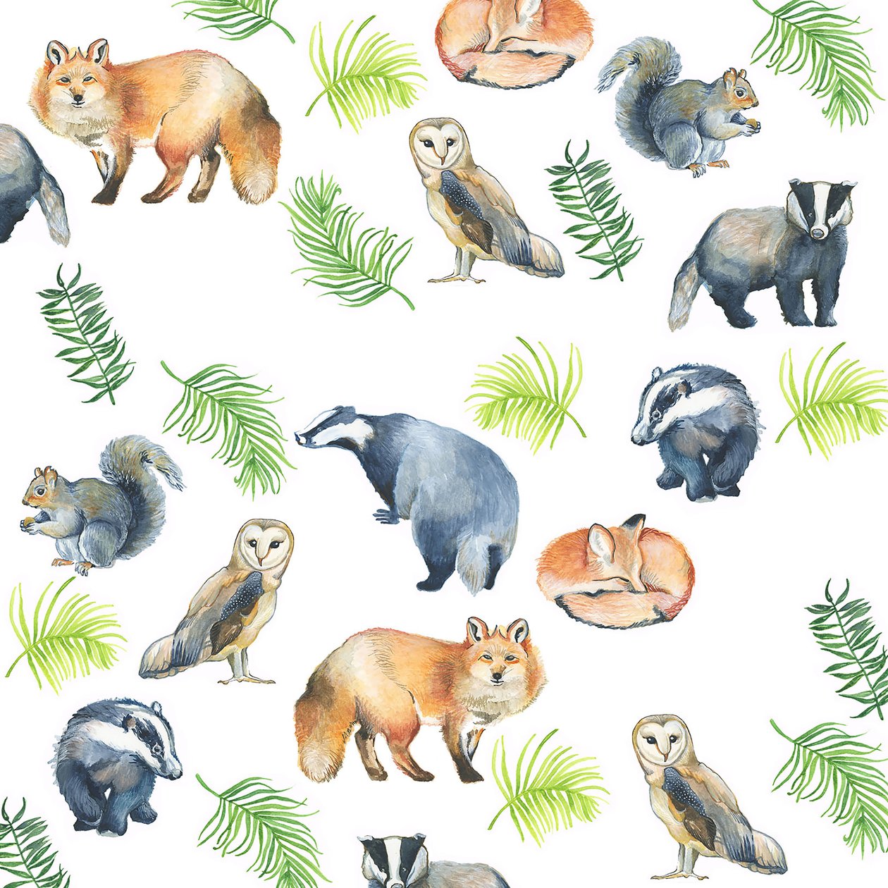 Animali del bosco, 2017 (acquerello) da Elizabeth Rider