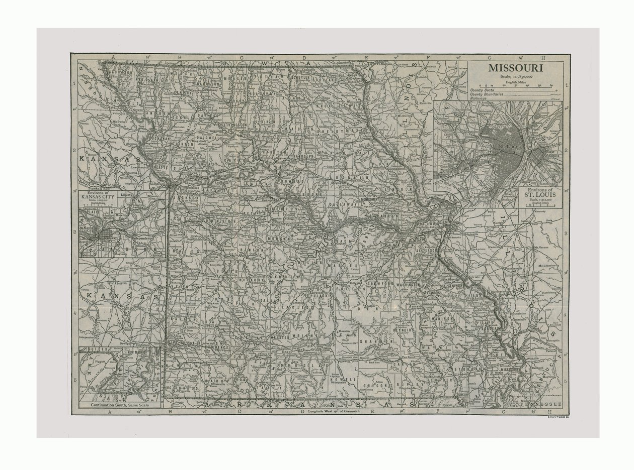 Mappa del Missouri, USA, c1900 da Emery Walker