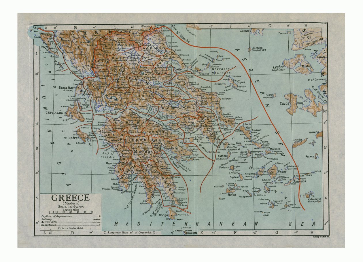 Mappa della Grecia Moderna, c1910s da Emery Walker