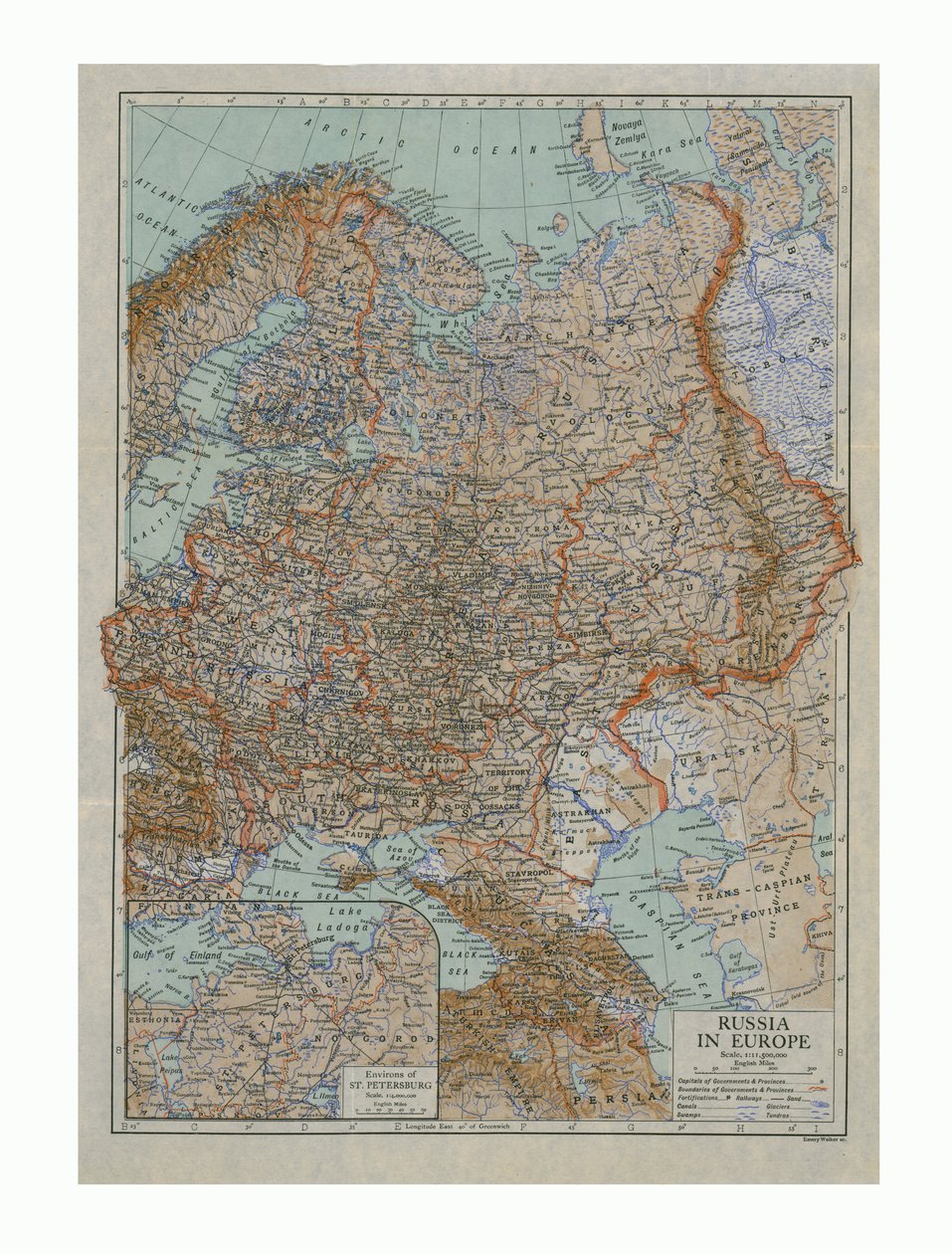 Mappa della Russia in Europa, c1910s da Emery Walker