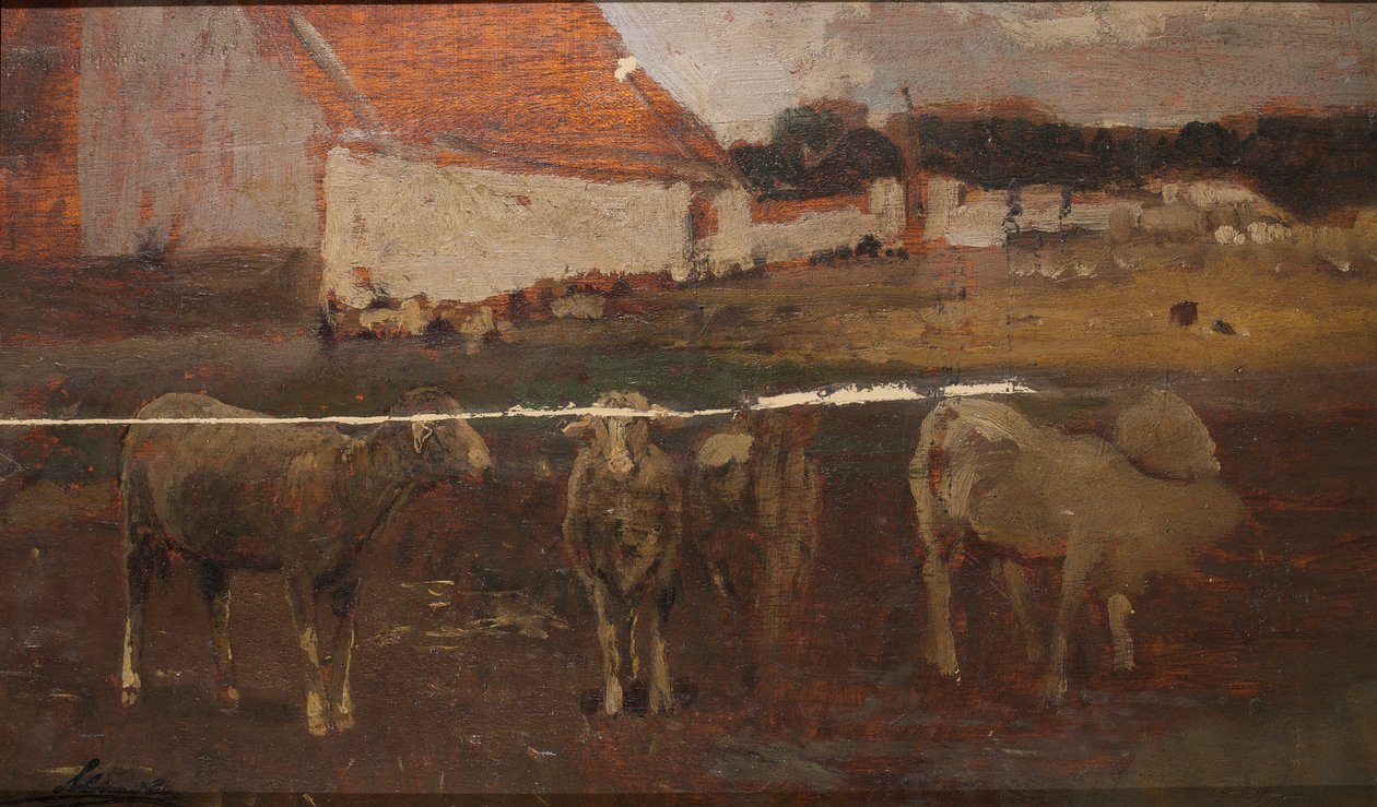 Paesaggio di villaggio con pecore da Emil Jakob Schindler
