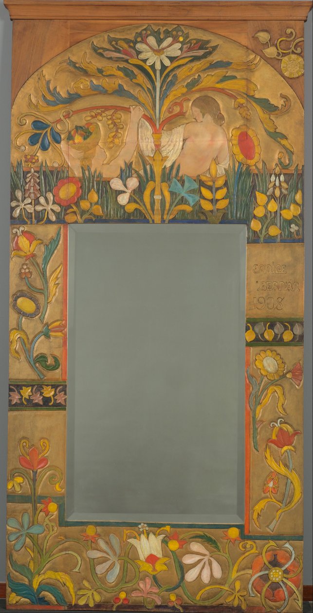 Cornice dello specchio decorata con piante, fiori e due figure femminili da Emile Bernard
